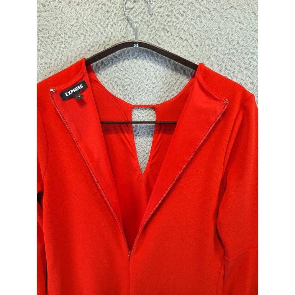 Express Mini Dress Women Small Red Stretch Bell Sleeve Keyhole Neckline Back Zip